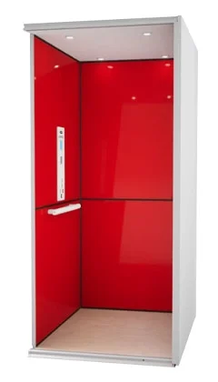 3D render of a red luxury mdf home elevator cab.