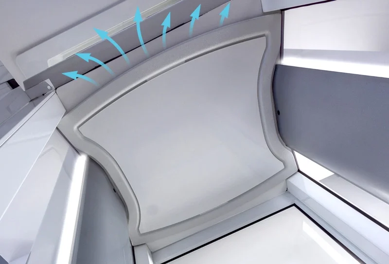 A Savaria Luma through the floor showcasing its air jets and ventilation option within the cab.