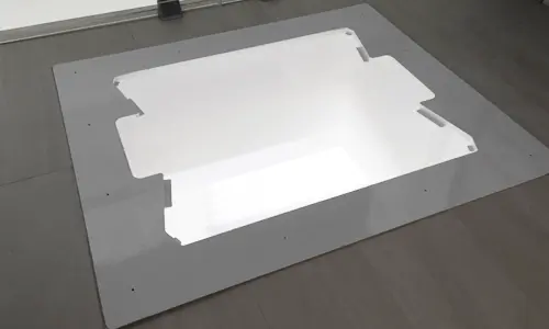 The cut out of a Luma through the floor lift installation.