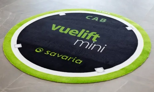 A Savaria Vuelift mini mat showcasing the footprint of the elevator.