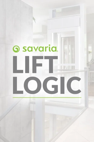 Faded background image of a Luma through the floor lift behind bold text reading ‘Savaria Lift Logic.’